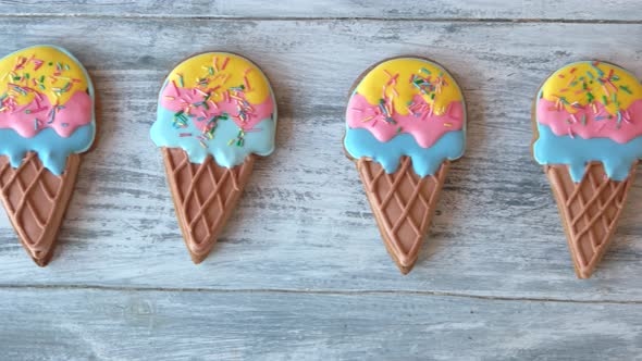 Row of Ice Cream Shaped Cookies