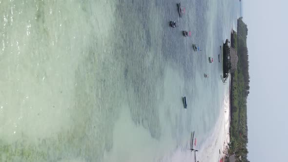 Vertical Video of the Ocean Near the Coast of Zanzibar Tanzania Aerial View