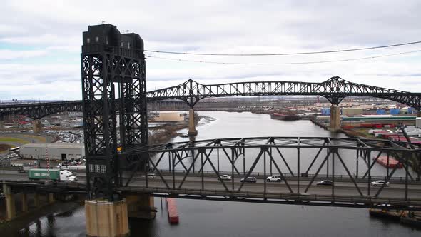 Aerial View of New Jersey Bridge USA Slow Motion