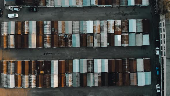 Top View on the Roofs of Old Rusty Garages