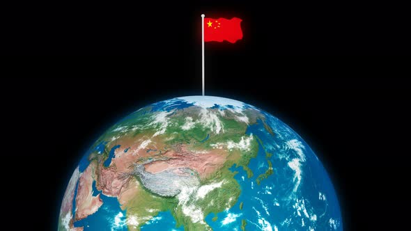 China Flying Flag On The 3d Rotated Planet Earth