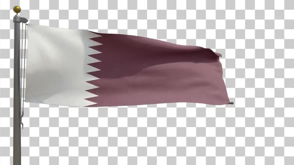 Qatar Flag on Flagpole with Alpha Channel - 4K