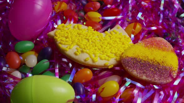 Cinematic, Rotating Shot of Easter Cookies on a Plate 