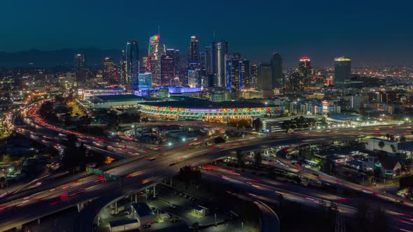 Amazing Time Lapse of Downtown Los Angeles and Traffic at Night. California. USA