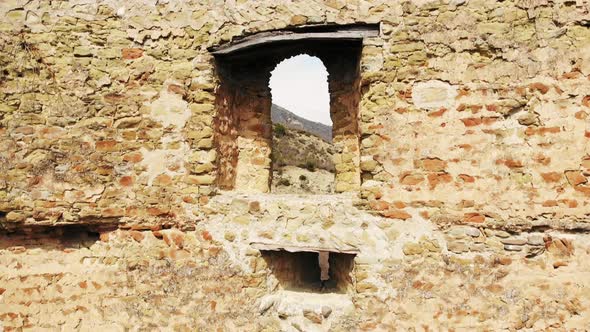 Rising View Old Fortress Walls With Window Close Up Background