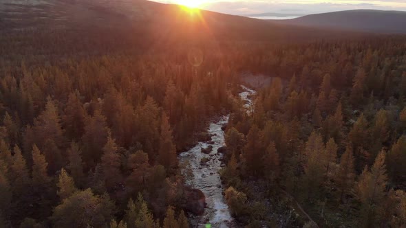 A Blazing Dawn Interrupting the Sleepy State of Nature in the Khibiny Mountains