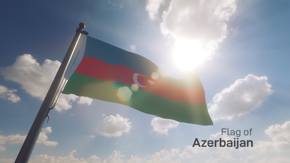 Azerbaijan Flag on a Flagpole V2