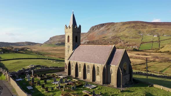 Aerial View of the Church of Ireland in Glencolumbkille  Republic of Ireland