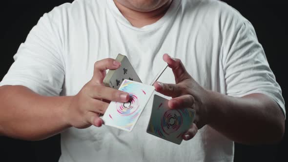 Man Showing His Trick With Usual Cards, Cardistry