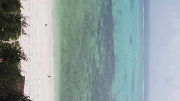 Vertical Video Boats in the Ocean Near the Coast of Zanzibar Tanzania Aerial View