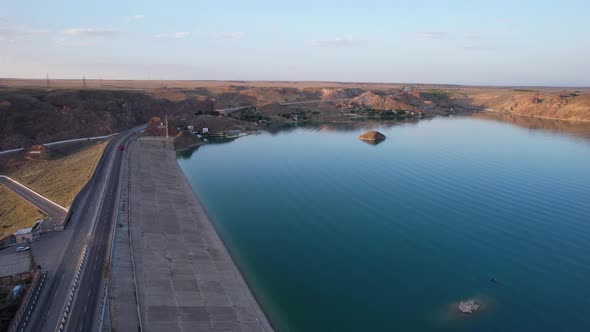 Sunset with a View of the Dam and Bridge