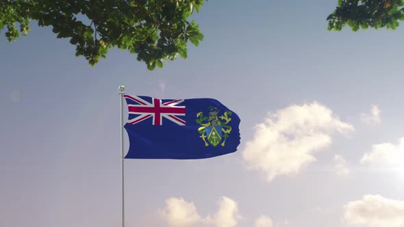 Pitcairn Islands Flag With  Modern City 