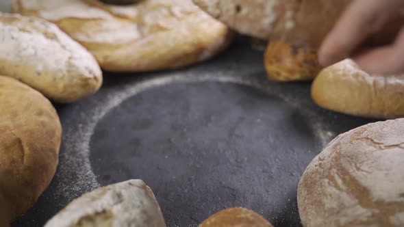 Background with Different Types of Bread Revolves