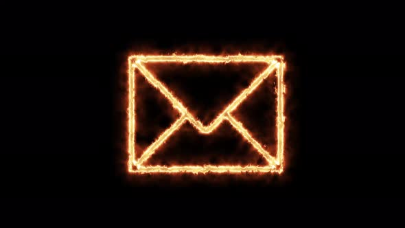 An envelope with a letter on fire. Animation on a black background letters burning in a flame