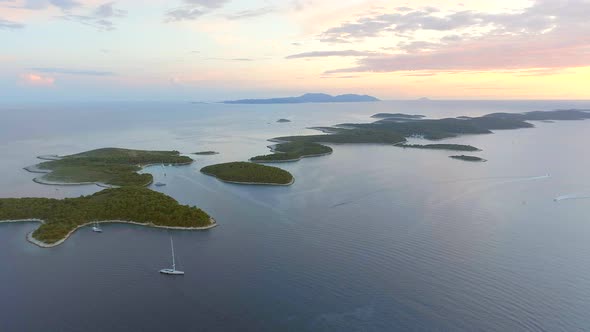 Small Islands Surrounding Hvar in Croatia High Aerial View