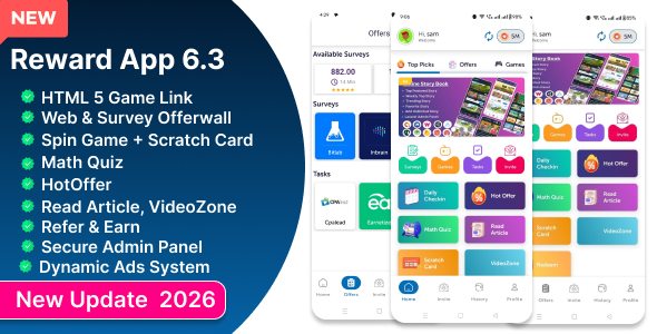 Reward App Lucky Spin + Offerwall + Html Game