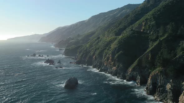 California Nature, USA,Cinematic Flight  Over the Rocky Ocean Shore