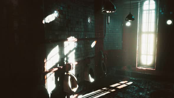 Abantoned Old Public Toilet with Bright Lights alt