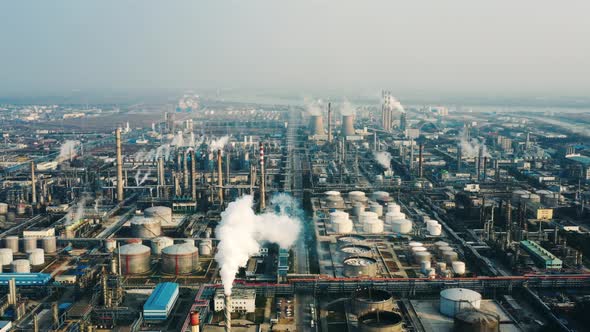 Aerial view oil refinery