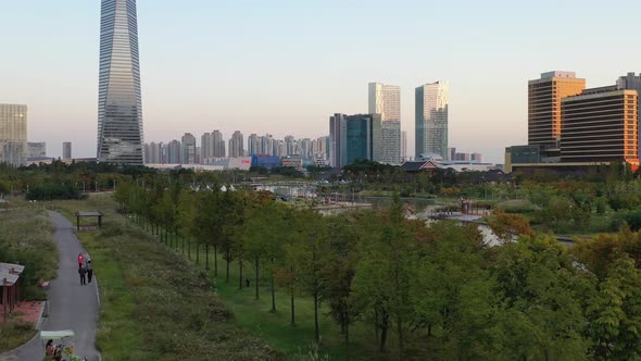 4K Aerial Drone Footage View of Central Park in Songdo