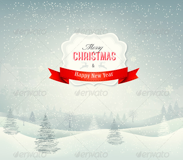 Holiday Christmas Background with Winter Landscape