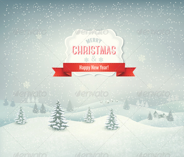 Holiday Christmas Background with Winter Landscape