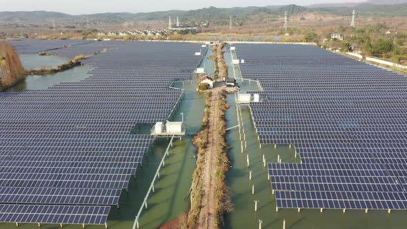 Solar power station in pond