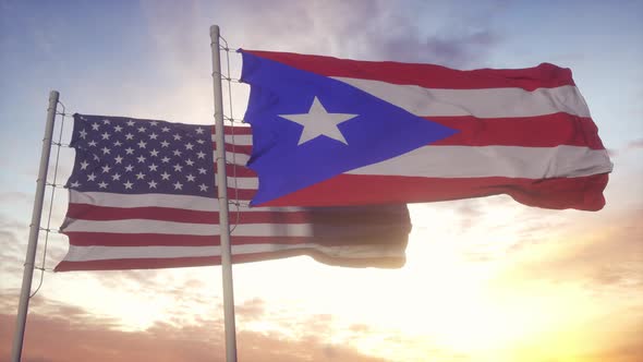 Puerto Rico and United States Flag on Flagpole