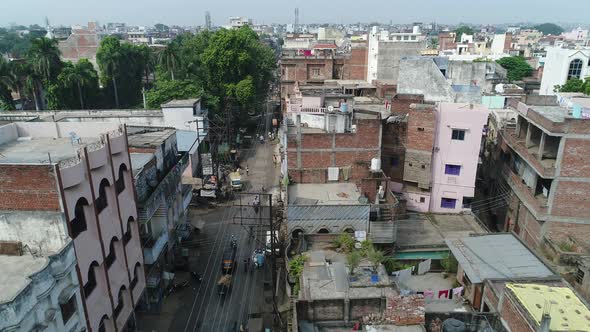 City of Varanasi (Benares) in Uttar Pradesh in India seen from the sky