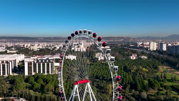 Ferris Wheel in Antalya Turkey Aerial View 4 K