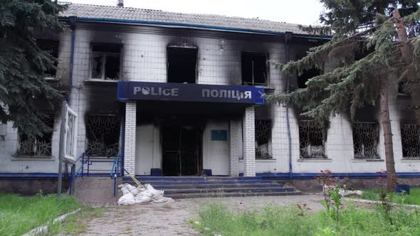 War in Ukraine  Destroyed Police Station in Borodyanka