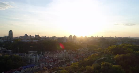 Aerial View Kyiv Cityscape at Sunset