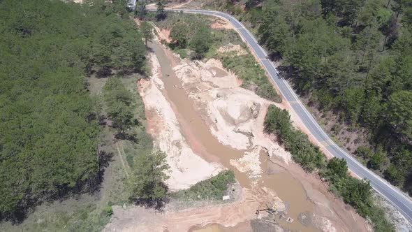 Motion Over Quarry with Wet Sand Extracted From Muddy River