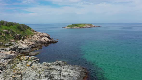 Aerial view to a island in sea