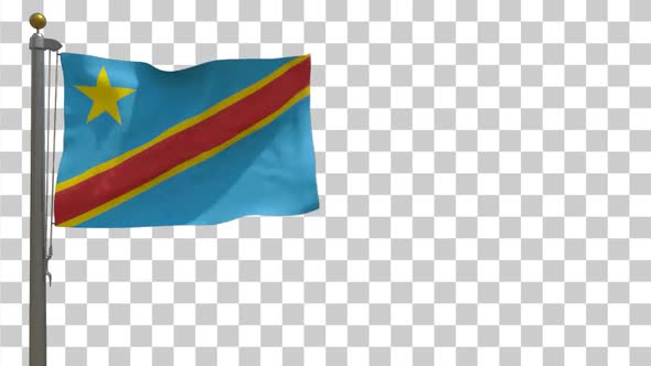 Democratic Republic of the Congo Flag on Flagpole with Alpha Channel