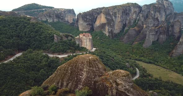 Aerial View Of The Mountains And Meteora Monasteries In Greece