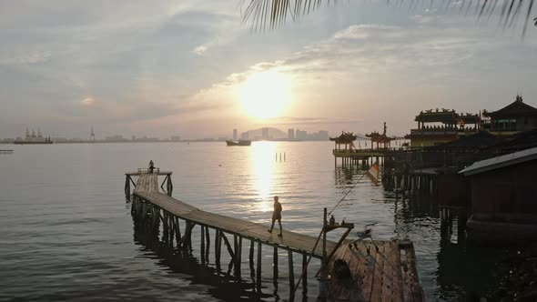 Drone Over Waterfront Pier In George Town