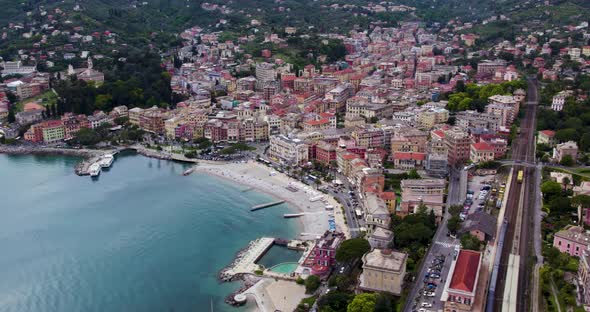 Picturesque Tourist Town of Santa Margherita Ligure on Italy Coast, Aerial