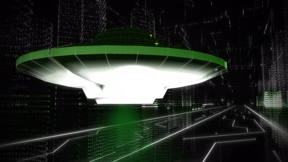 Sci-fi Unidentified Flying Transportation Vehicle Moving In Cyber Space