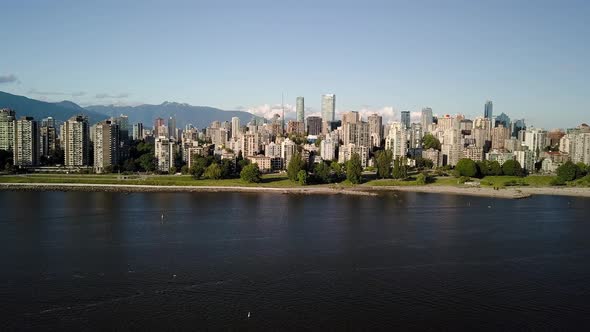 Downtown Skyline, Skyscrapers And English Bay Seen From The Famous Kitsilano Beach, Kits Beach In Va