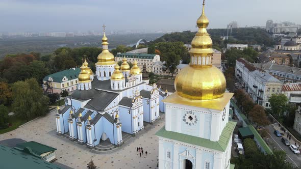 St. Michael's Golden-Domed Monastery in Kyiv, Ukraine. Slow Motion, Kiev