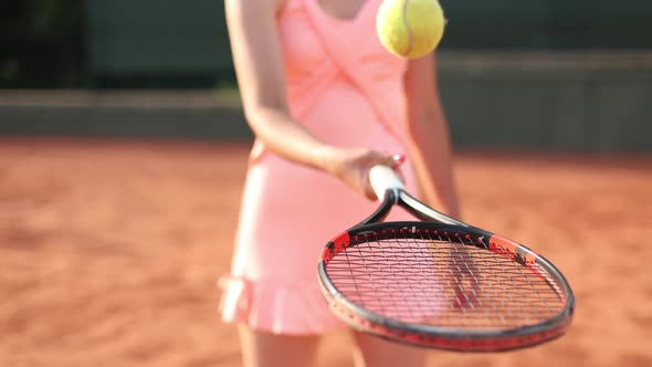 Female Sportsman on Tennis Court