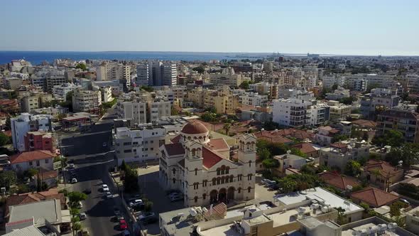 Aerial view of Limassol city in Cyprus shot via drone during the day