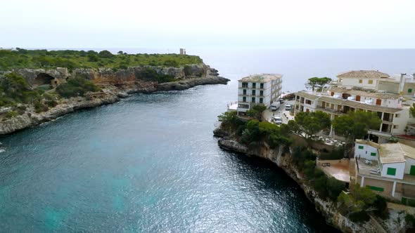 Aerial View of the Fishing Village in Mallorca Spain