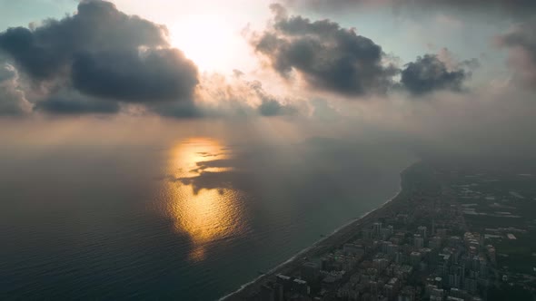 Colorful Panorama over the city Aerial View 4 K Alanya Turkey