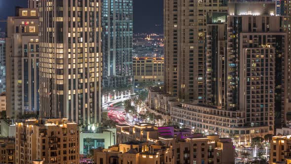 Intersection Traffic Night Timelapse on Mohammed Bin Rashid Boulevard