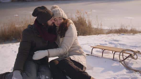 Couple in Love Outdoors on the Winter