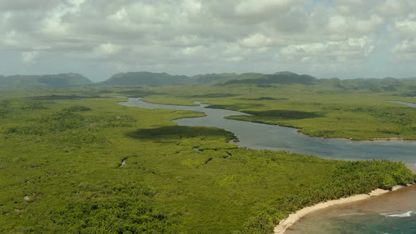 Siargao Island with Hills and Mountains, Philippines.