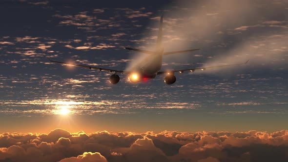 Passenger Plane Flying on Sunset 4k