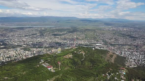 Aerial view of Mtatsminda Park. Tbilisi TV Tower. Georgia